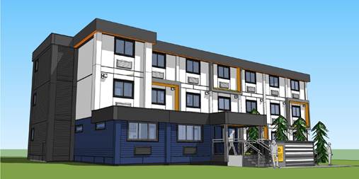 An artist's rendering of the modular housing on Powell Street in Vancouver.