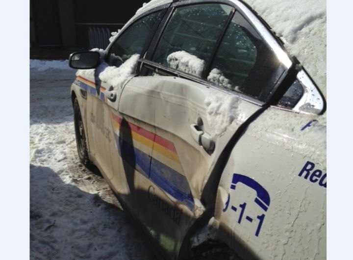 An RCMP vehicle was damaged in an incident in Red Deer Friday.