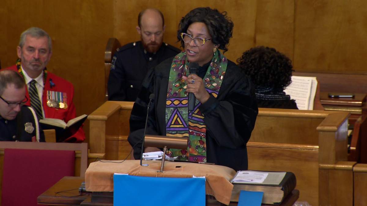 Rhonda Britton pictured giving a sermon in Cornwallis Street Baptist Church in Halifax on March 18, 2018.