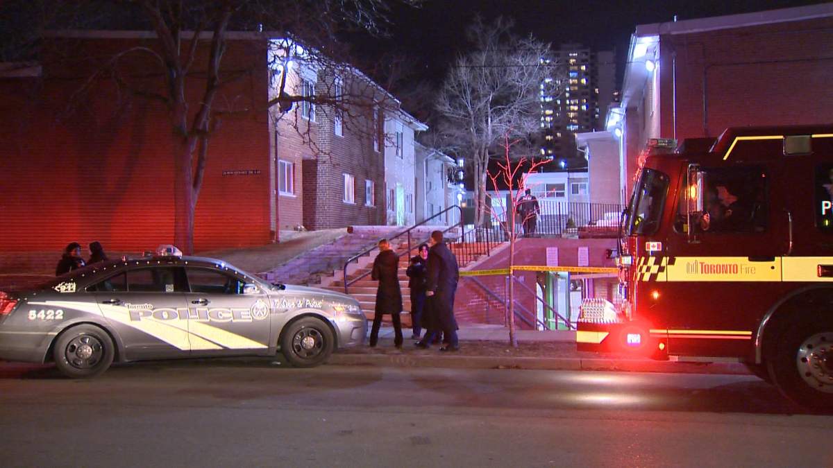 Police investigate the scene of a shooting in Flemingdon Park in Toronto on March 16, 2018.