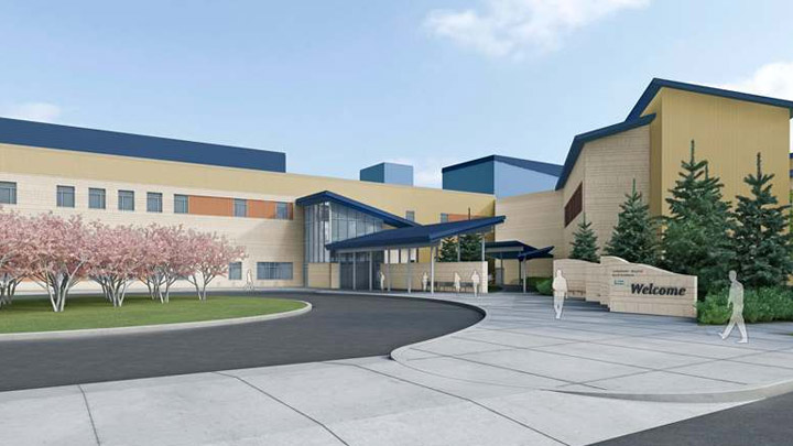 Artist rendering of the exterior entrance of the new Saskatchewan Hospital North Batteford.
