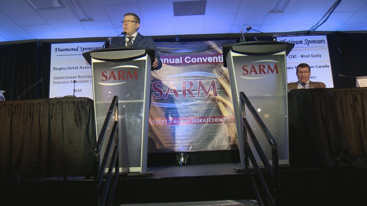 Premier Scott Moe addresses delegates at the annual Saskatchewan Association of Rural Municipalities convention. 