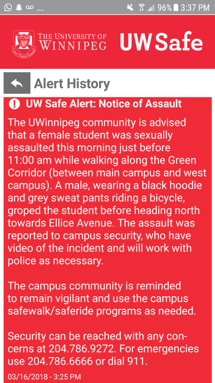 This notice was sent to U of W students Friday March 16.