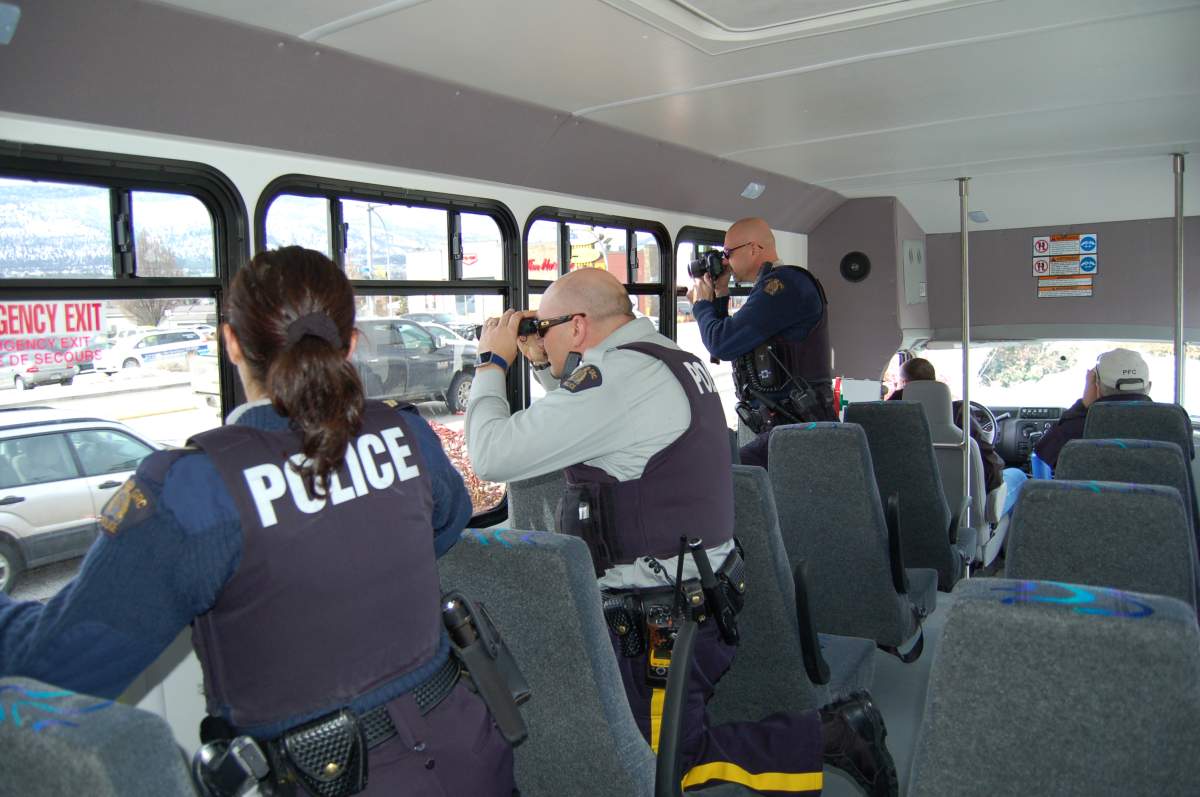 RCMP are on the lookout for distracted drivers from inside of a shuttle bus in the South Okanagan over the weekend. 
