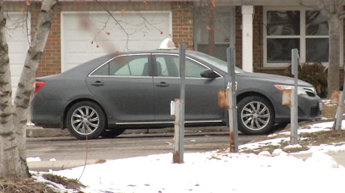 Police say this taxi was stolen in Ajax and driven to Stenson Blvd. in Peterborough.