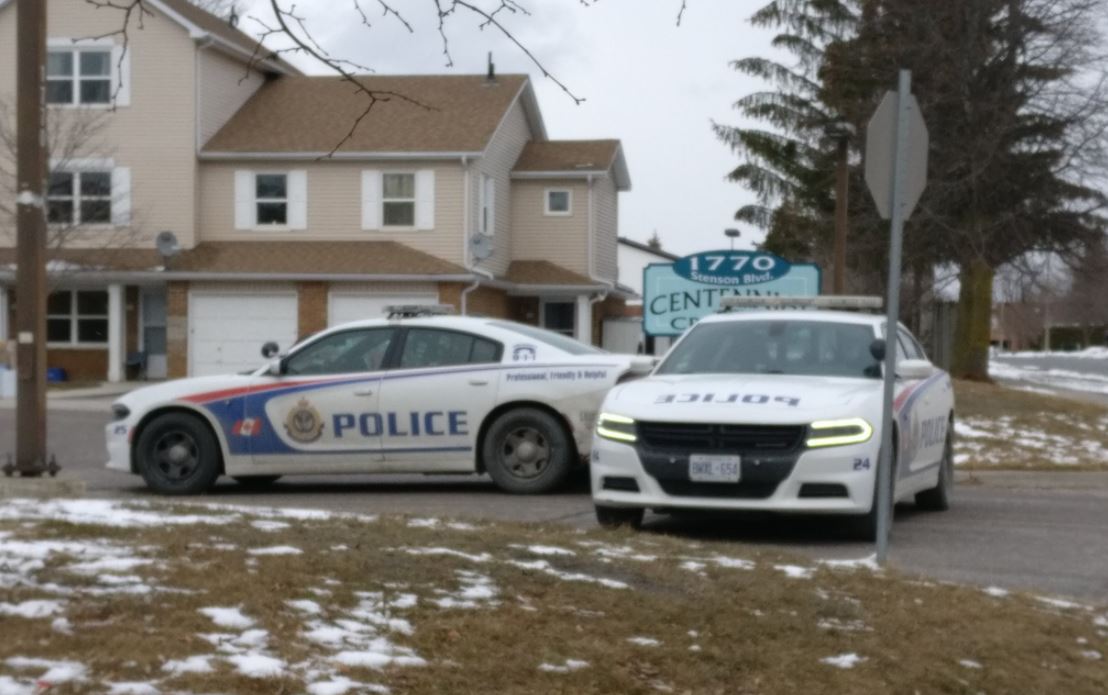 Police remain on scene at a residence on Stenson Blvd. in Peterborough's west end.