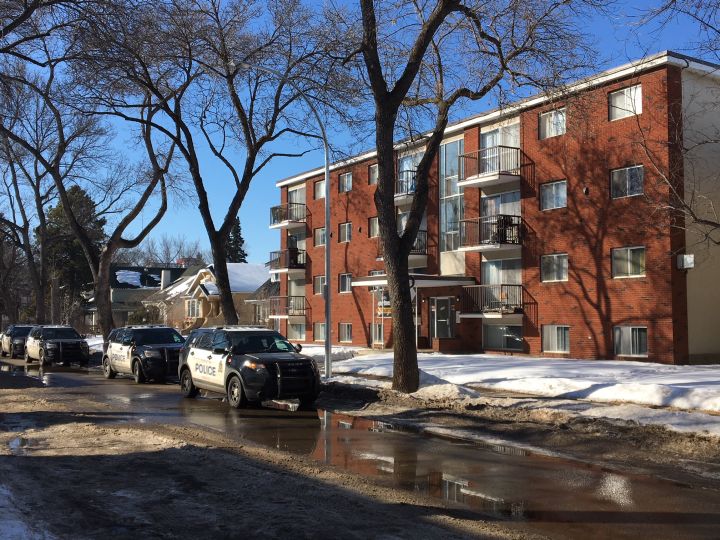 Police remained at the scene of a suspicious death Monday, March 12, 2018. A man was found dead in an apartment building in the area of 107 Street and 83 Avenue Sunday, March 11, 2018.