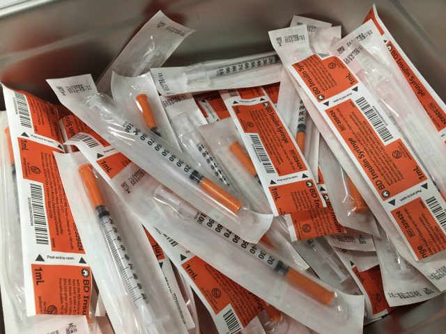 Syringes at the supervised consumption site where people can carry out safe injection of drugs under medical supervision.