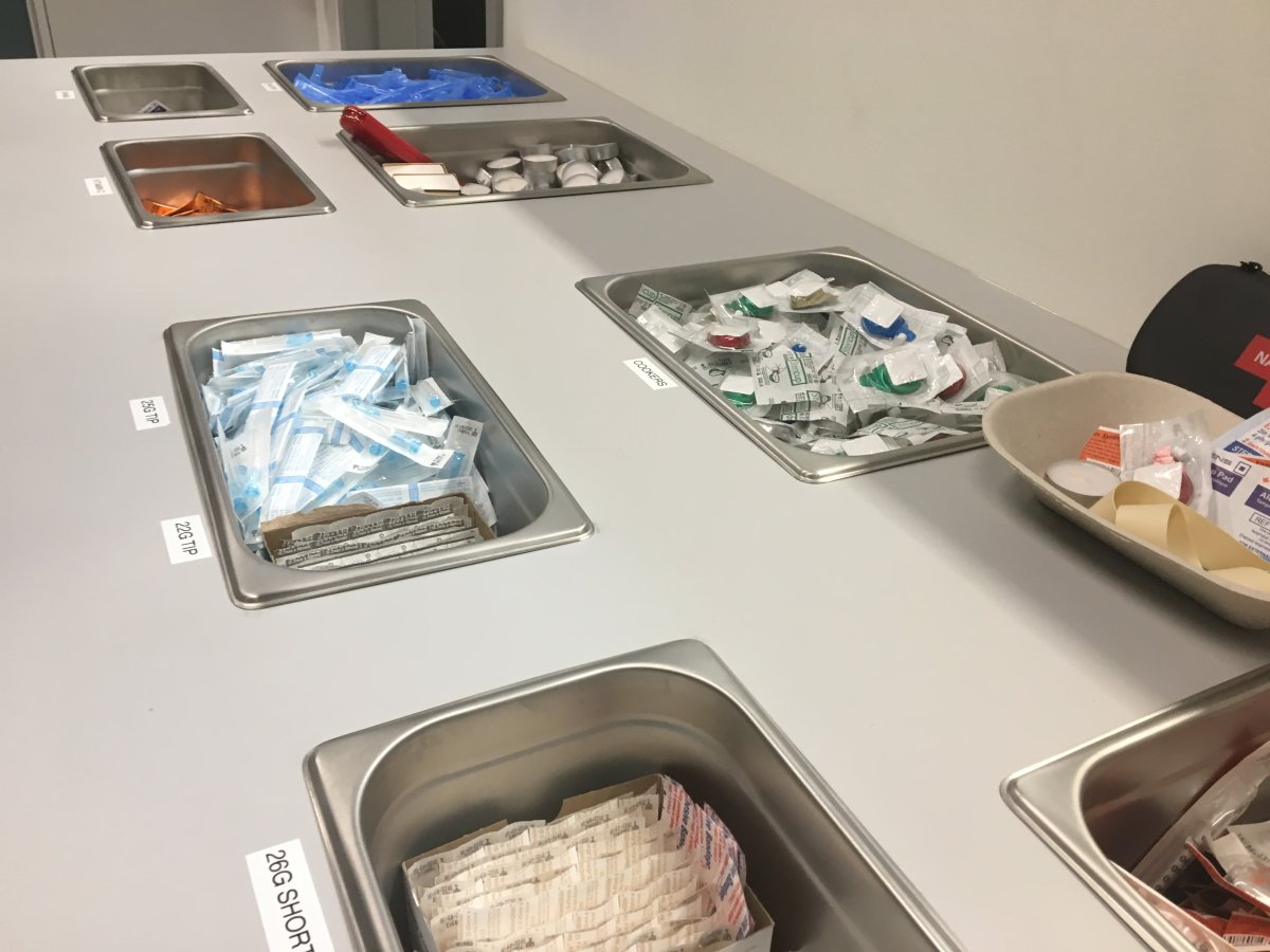 File: Supplies including —needles/syringes, candles and sterile drug cups — at the supervised consumption site at Boyle Street Community Services in downtown Edmonton.