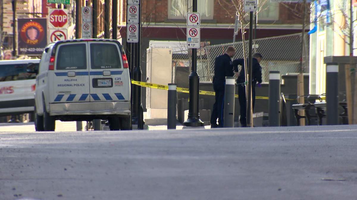 Following a stabbing inside Halifax's Toothy Moose, police cleared an area in front of the bar on Argyle Street, pictured on March 18, 2018.