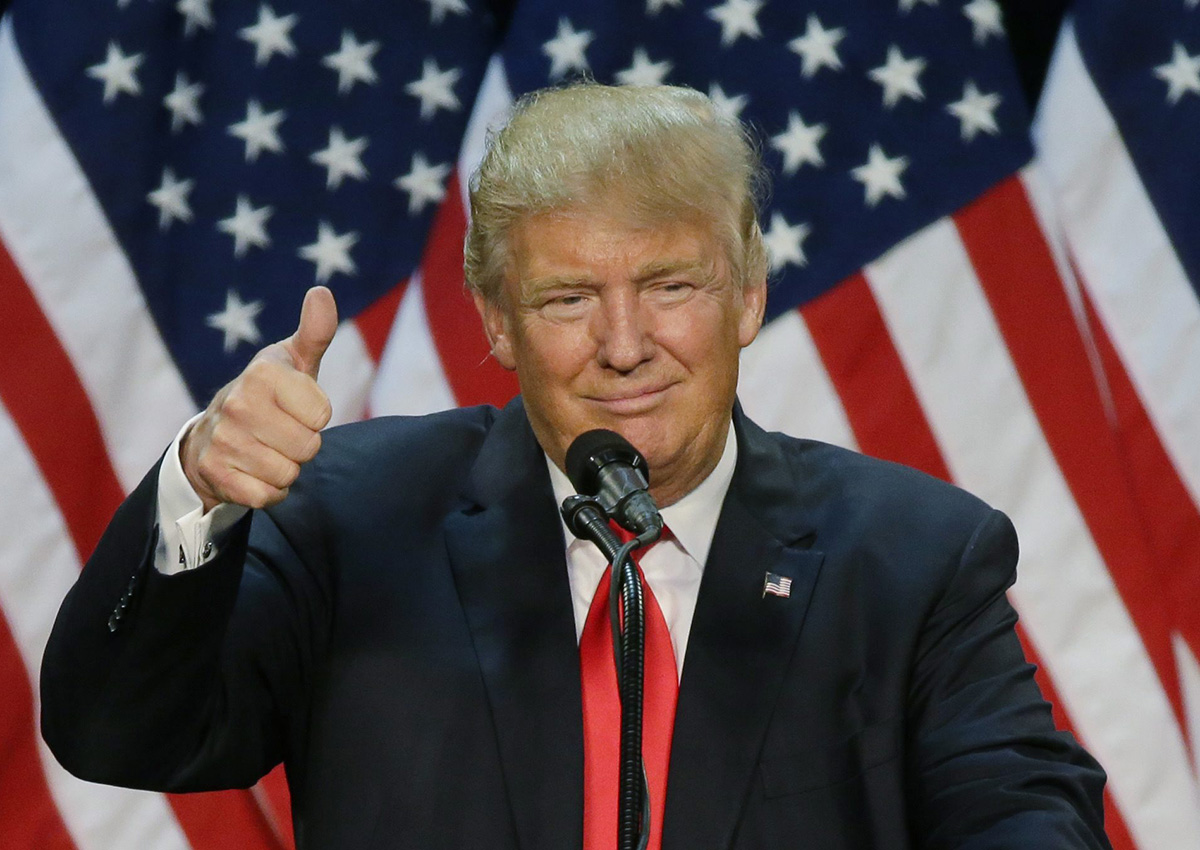  In this May 6, 2016, file photo, Republican presidential candidate Donald Trump speaks during a rally in Eugene, Ore. 