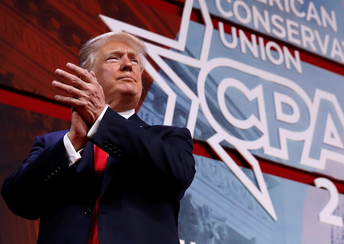Donald Trump smiles at the conclusion of his speech at the Conservative Political Action Conference (CPAC) at National Harbor, Maryland,  U.S., February 23, 2018.