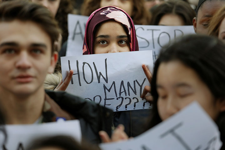 Students participate in a march in support of the National School Walkout in the Queens borough of New York City, March 14, 2018.