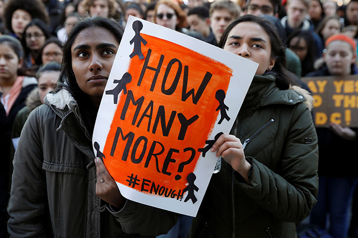 Students participate in a march in support of the National School Walkout in the Queens borough of New York City, March 14, 2018.