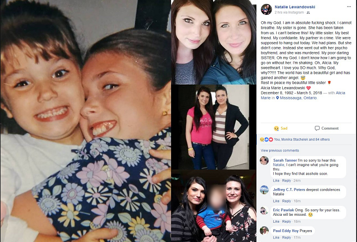 Alicia Lewandowski, 25, was fatally shot Monday in Mississauga.