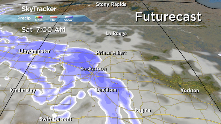 We’ll be waking up to heavy snow falling in the Saskatoon area Saturday morning.