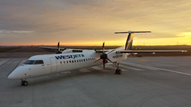 A Westjet Q400 NextGen airliner, similar to the one that was forced to land in Nanaimo.