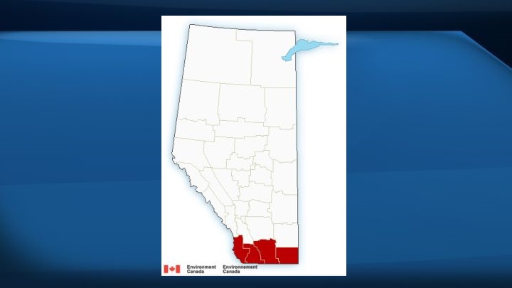 Wing warnings in effect in southern Alberta as of 4:12 p.m. Tuesday, March 27, 2018.