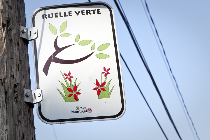 A Ruelle verte sign is pictured in Montreal Friday October 26, 2012. Ruelle verte (Green back alley) is the renaturalization of Montreal back alleys to improve the quality of live of citizens. 
