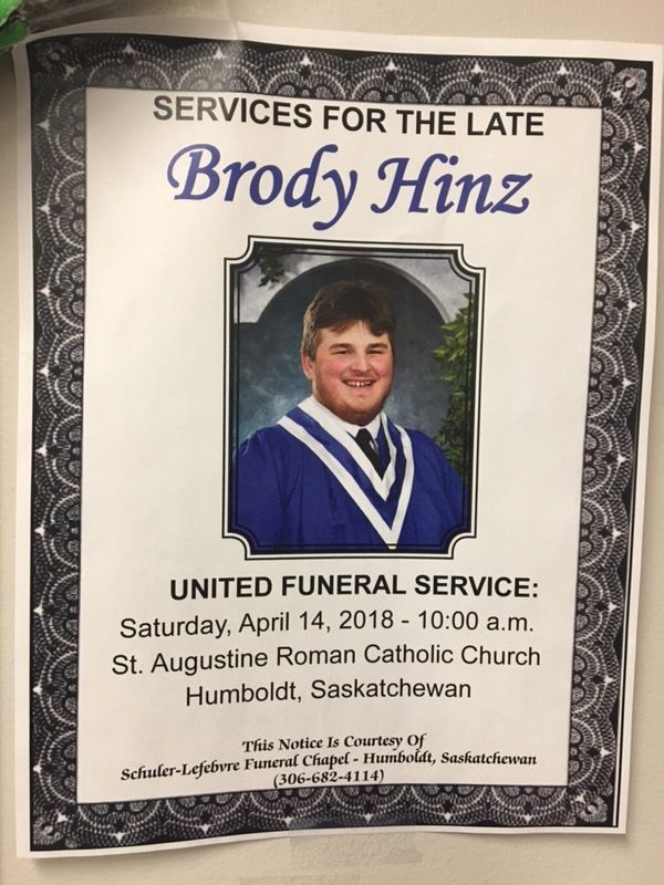 Statistician Brody Hinz, 18, was killed in the April 6, 2018 Humboldt Broncos bus crash.