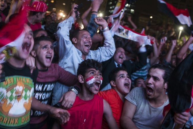Egyptians celebrate on the streets of Cairo after the country’s soccer team qualifies for the 2018 FIFA World Cup, Oct. 8, 2017.