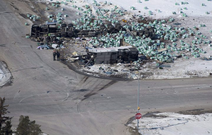 Aerial video shows destruction at scene of Humboldt Broncos bus