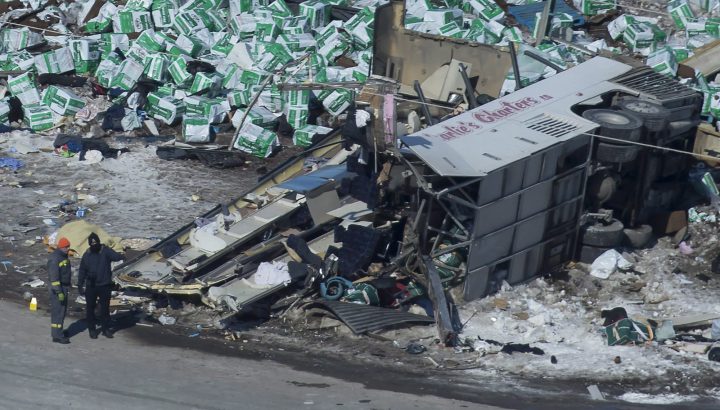 Humboldt Broncos bus crash site, October 9, 2019. 💛💚 : r/hockey