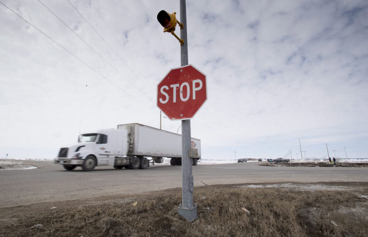 The stop sign on highway 335 is seen at the intersection of highway 35 near Tisdale, Sask., Tuesday, April, 10, 2018.