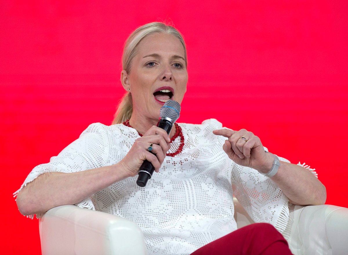 Environment Minister Catherine McKenna addresses a session on protecting the environment and growing the economy at the federal Liberal national convention in Halifax on Friday, April 20, 2018. 