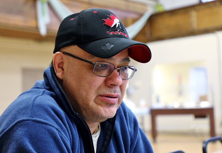 Paul Edwards, of the James Bay community of Fort Albany, Ont., is seen in the auditorium of the civic centre in Kapuskasing, Ont., on Thursday, April 19, 2018. 