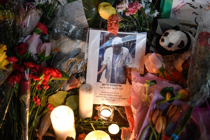 A photo of Betty Forsyth is shown at a vigil on Yonge Street in Toronto, Tuesday, April 24, 2018.