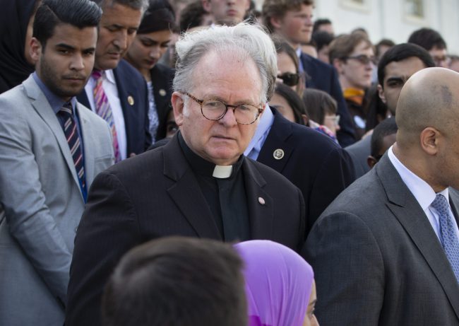 Rev. Patrick Conroy delivers an interfaith message on the steps of the Capitol in Washington for the victims of the mass shooting at an LGBT nightclub in Orlando, June 13, 2016.