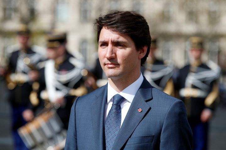 Justin Trudeau takes part in a ceremony in Paris on April 16.