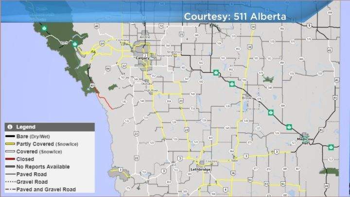 Highway conditions in Alberta Saturday night.