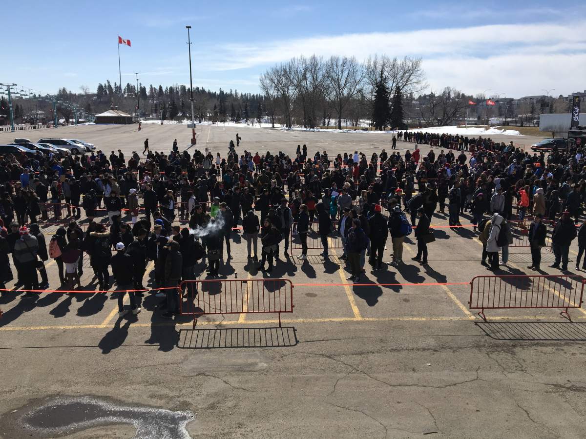 Hundreds of youth lined up at a job fair in Calgary on Tuesday, April 3.