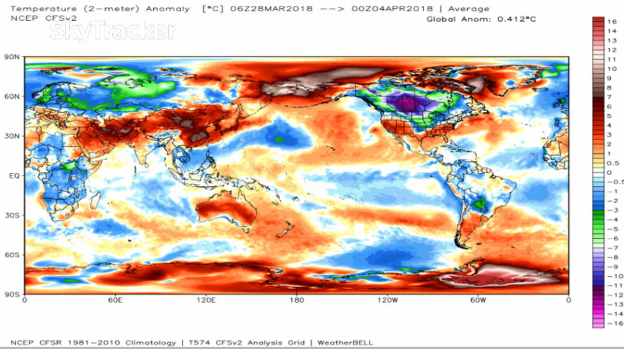 Saskatchewan has seen the coldest temperature anomalies on earth into the first week of April.