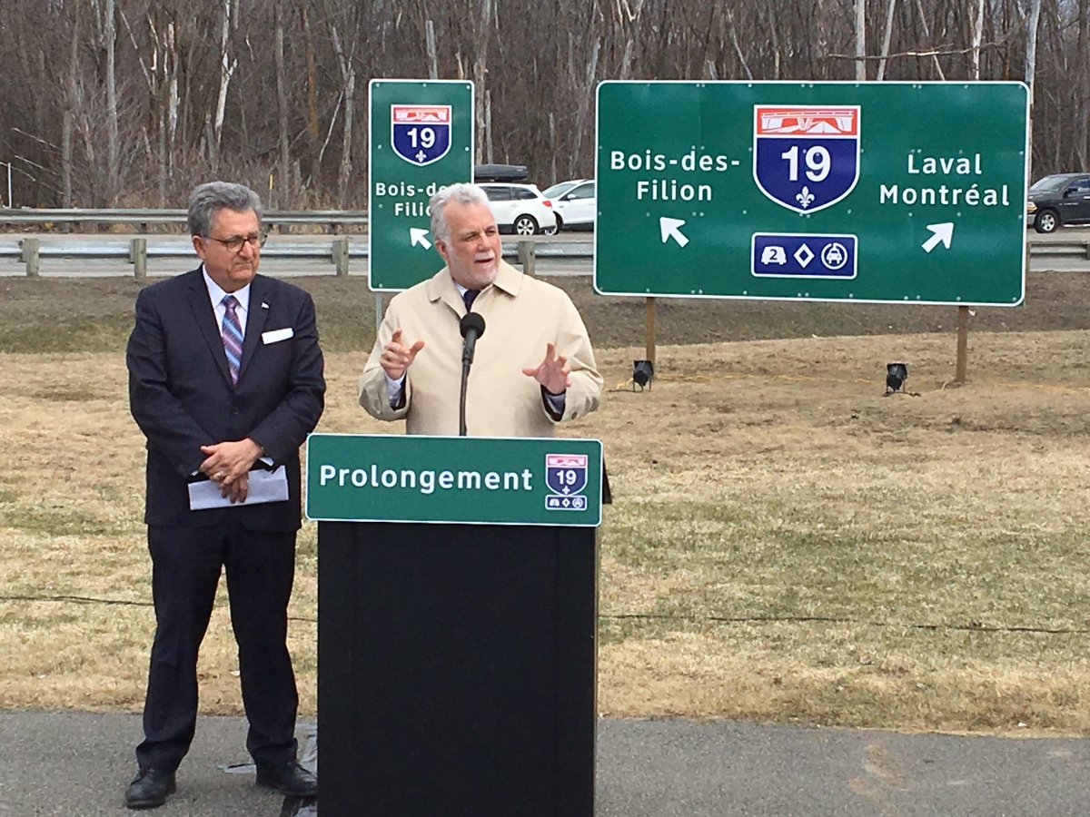 Premier Philippe Couillard announces highway 19 extension. Friday April 20, 2018.