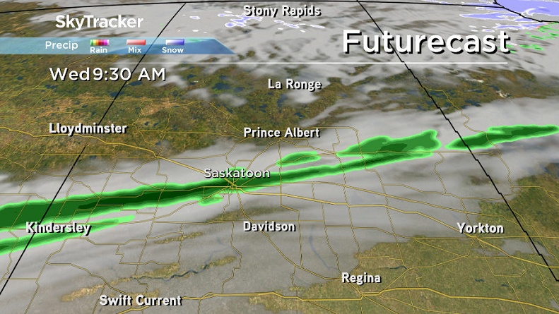 A brief bout of rain is expected during the day Wednesday as a cold front slips through.