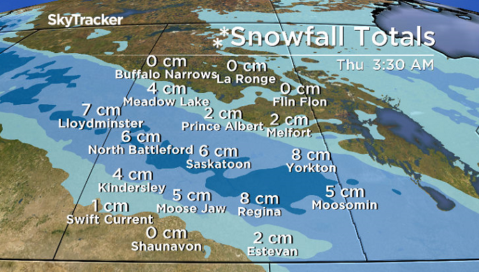A system sliding in could bring five to 10 centimetres of snow to central Saskatchewan on Wednesday.