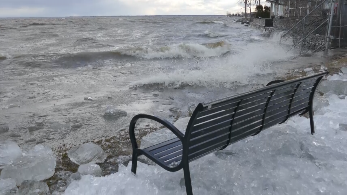 Waves whip against the shores in Pointe-Claire.