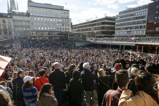 Fans of DJ Avicii gather for a minute’s silence in his honour following the news of his death, at Sergels Torg in central Stockholm, Sweden, April 21, 2018.