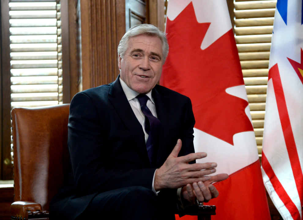 Newfoundland and Labrador Premier Dwight Ball meets with Prime Minister Justin Trudeau in his office on Parliament Hill in Ottawa on Tuesday, April 10, 2018. 