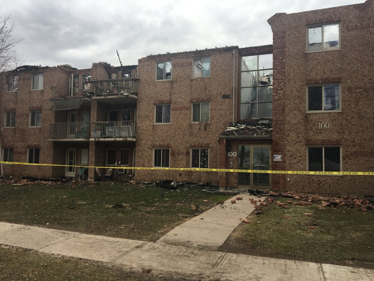 Barrie apartment building the day after a devastating fire which displaced 70 residents.