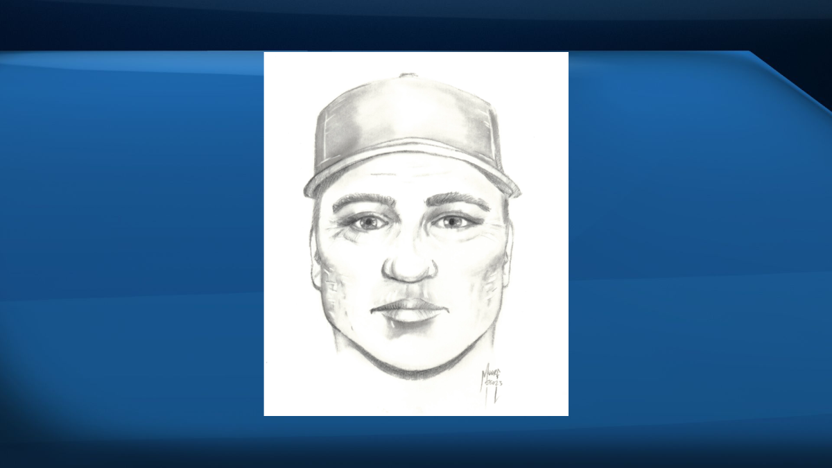 A composite sketch of one of the two men police are looking for after an attempted vehicle break-in near Cochrane, Alta.
