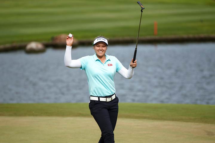 Brooke Henderson, of Canada, smiles after winning the LPGA Lotte Championship golf tournament Saturday, April 14, 2018, in Kapolei, Hawaii.