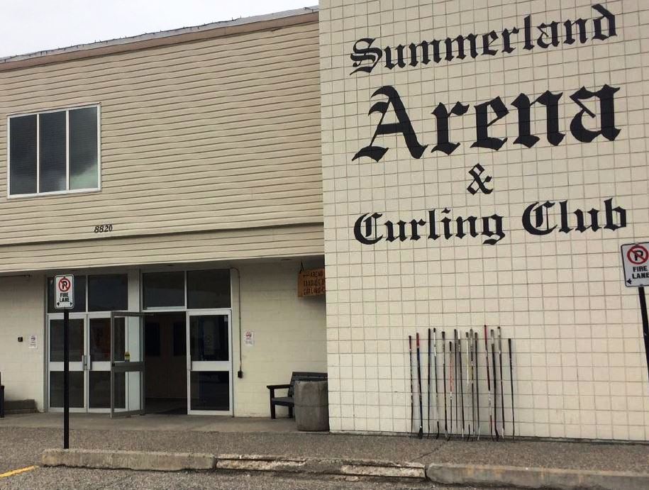 Hockey sticks placed outside the Summerland arena as a show of support for the Humboldt Broncos. The district is hosting a fundraising skate this Friday. 