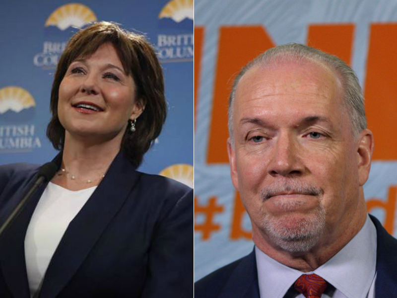 Former B.C. premier Christy Clark, left, and B.C. Premier John Horgan, right.