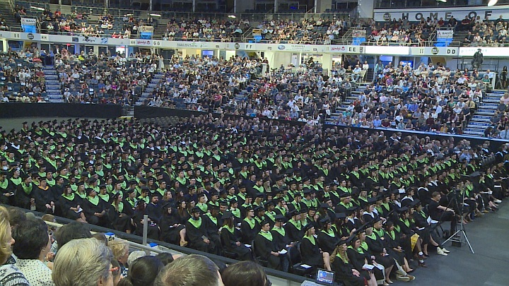 Lethbridge College students filling the ENMAX centre Friday for convocation