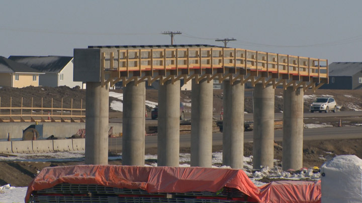 Westbound traffic on College Drive is currently being diverted to the eastbound lanes at the interchange construction site at McOrmond Drive.