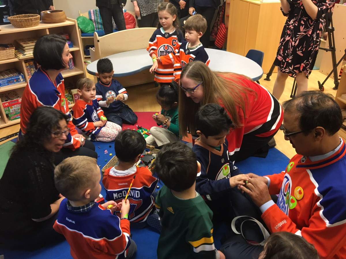 The provincial and federal governments make an announcement about early learning programs in Alberta, Thursday, April 12, 2018. 